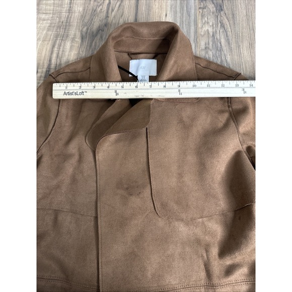 H&M Faux Suede‎ Oversized Jacket Womens XS Tan Longline Coat Belted Pockets - Picture 10 of 14